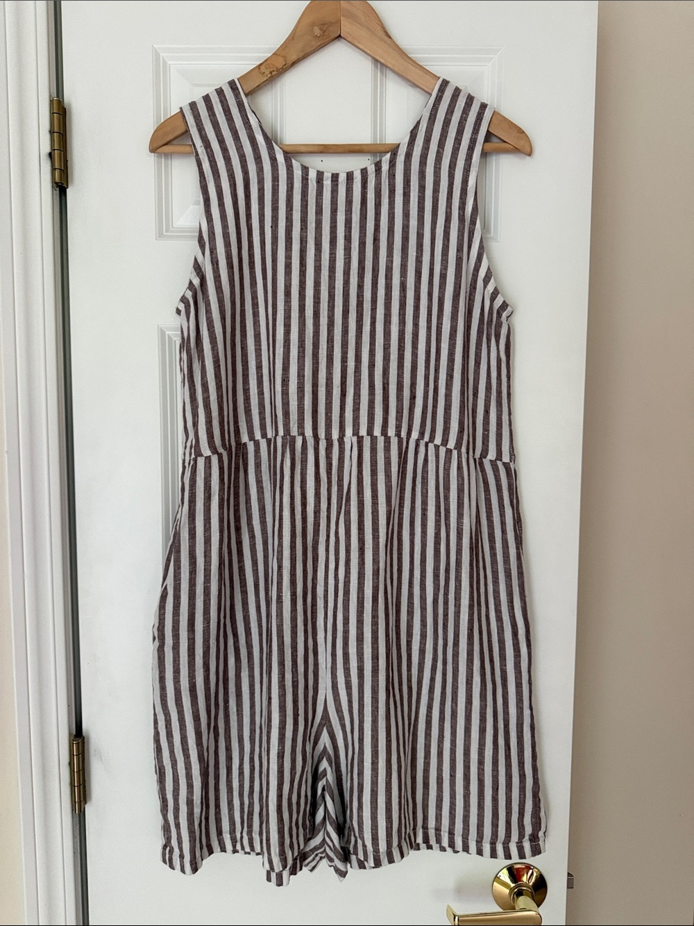 Conscious Clothing Lisbon Romper in Coffee Stripe Size Small